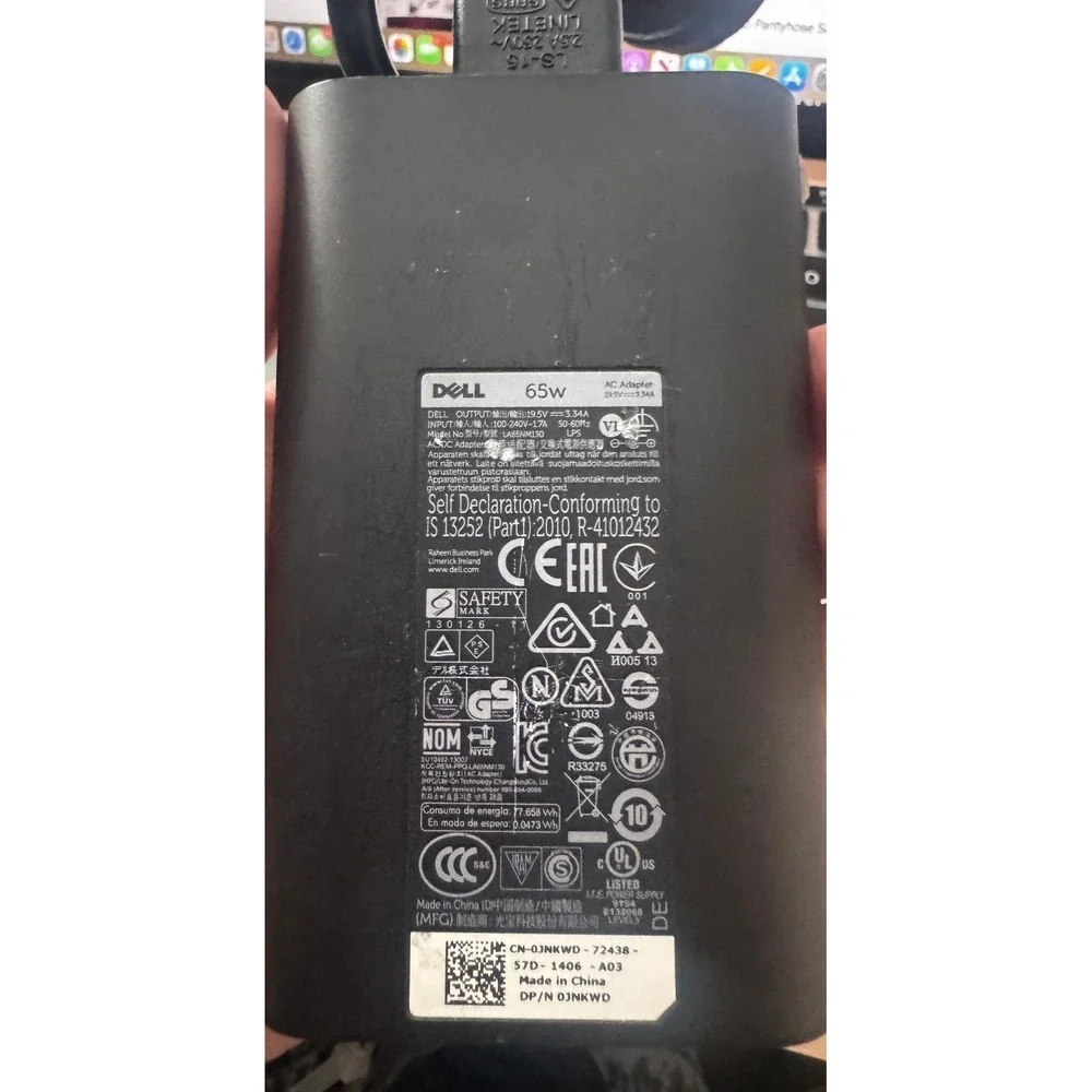 Dell‎ 65W AC Adapter Laptop Power Supply 19.5V 3.34A LA65NM130 0JNKWD Black